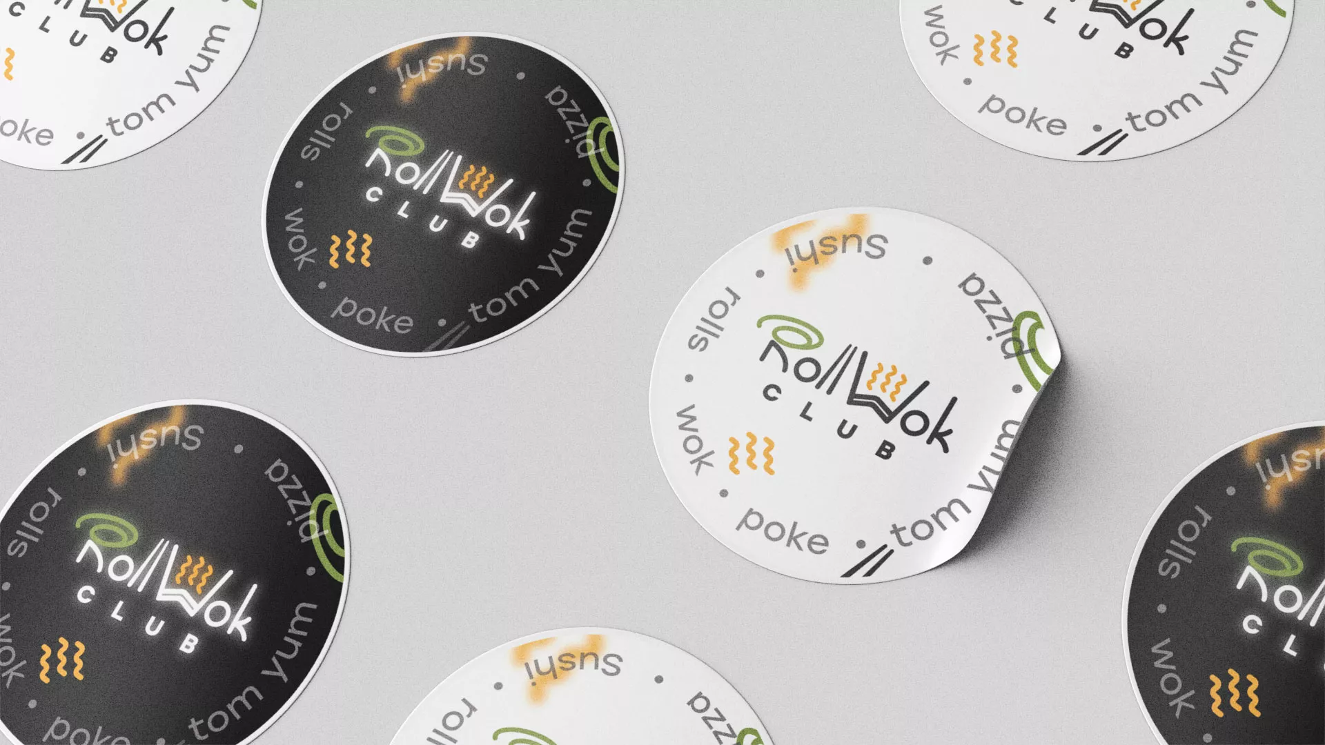 Разработка наклеек для суши-бара «Roll Wok Club» в Никольском